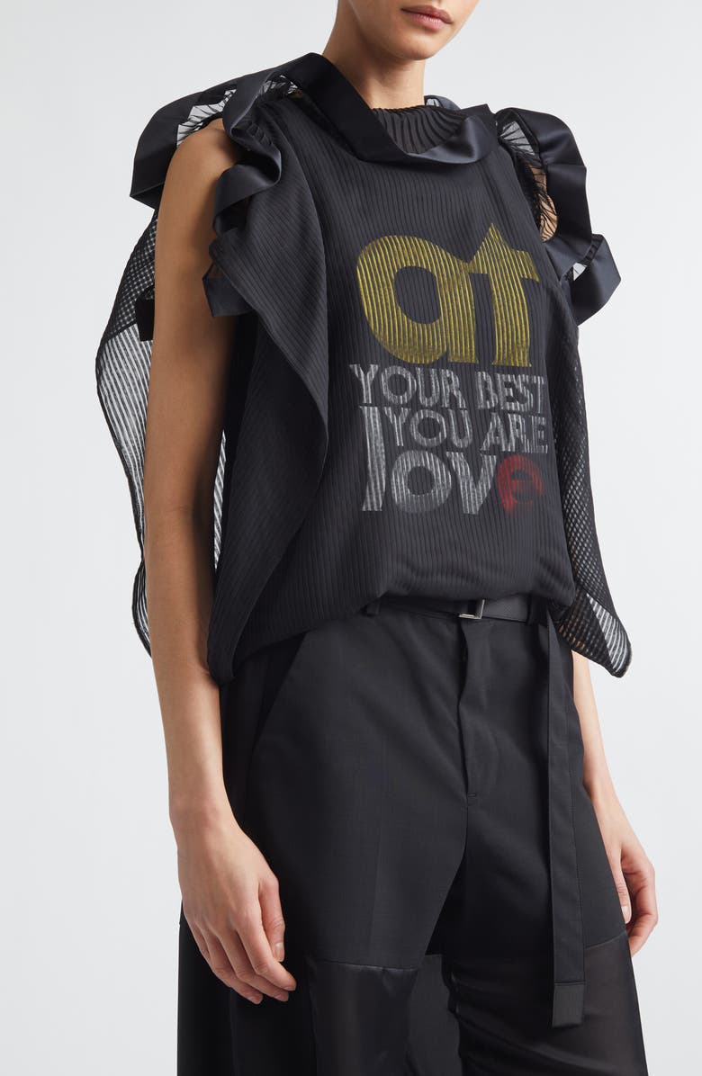 Sacai At Your Best, You Are Love Mixed Media Top, Alternate, color, Black