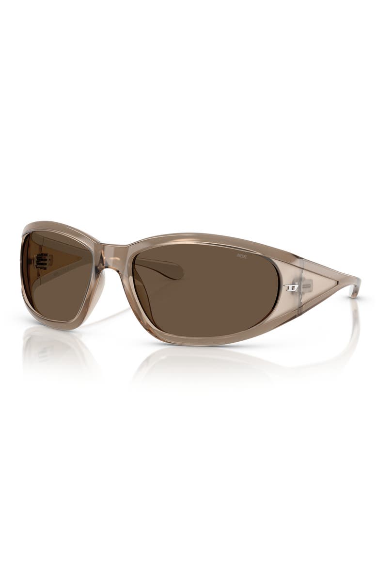 65mm Oversize Wrap Sunglasses, Alternate, color, METALLIC KAKI/ BROWN
