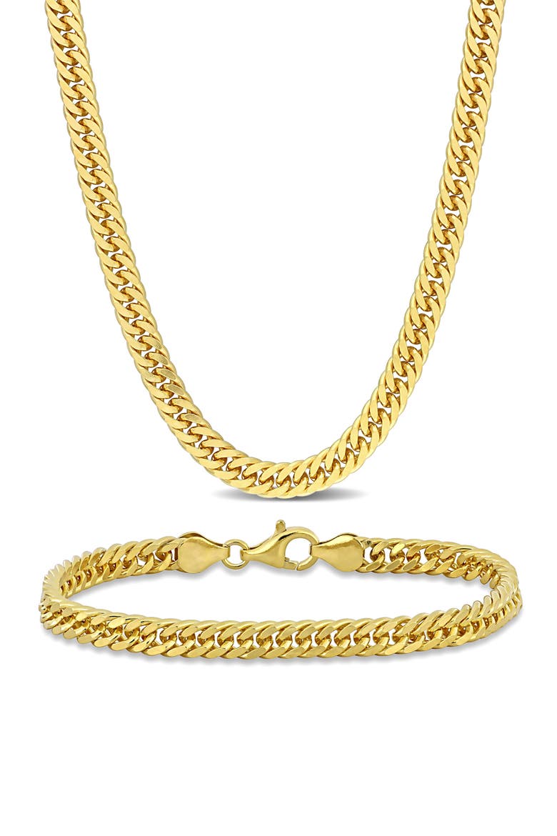5.5mm Double Curb Link Chain Necklace & Bracelet Set, Main, color, YELLOW