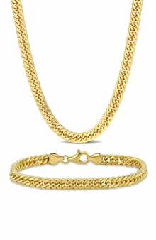 DELMAR 5.5mm Double Curb Link Chain Necklace & Bracelet Set