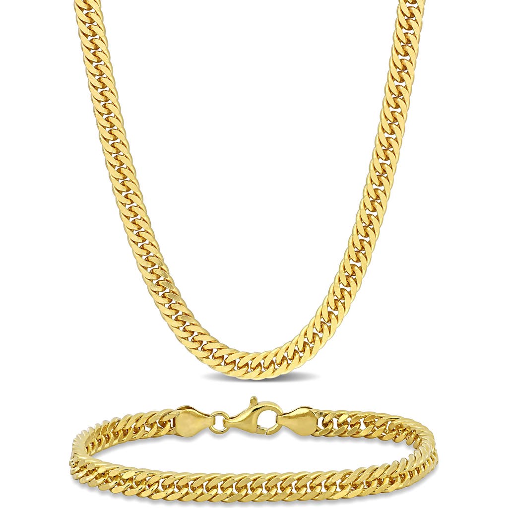 Delmar 5.5mm Double Curb Link Chain Necklace & Bracelet Set In Yellow