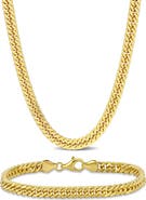 DELMAR 5.5mm Double Curb Link Chain Necklace & Bracelet Set