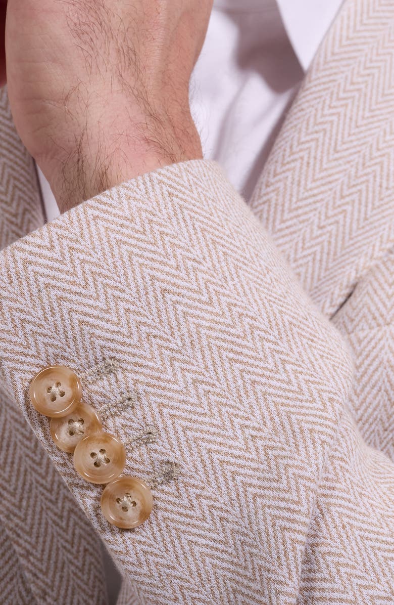 Bugatchi Tan Herringbone Knit Cotton Blend Sport Coat, Alternate, color, Sand