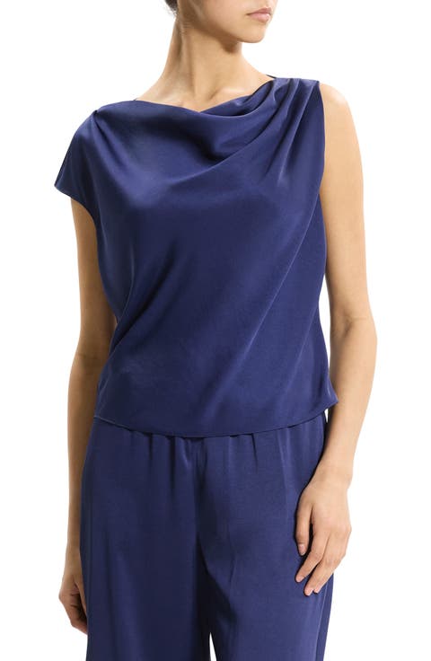 Cowl Neck Single Short Sleeve Satin Top
