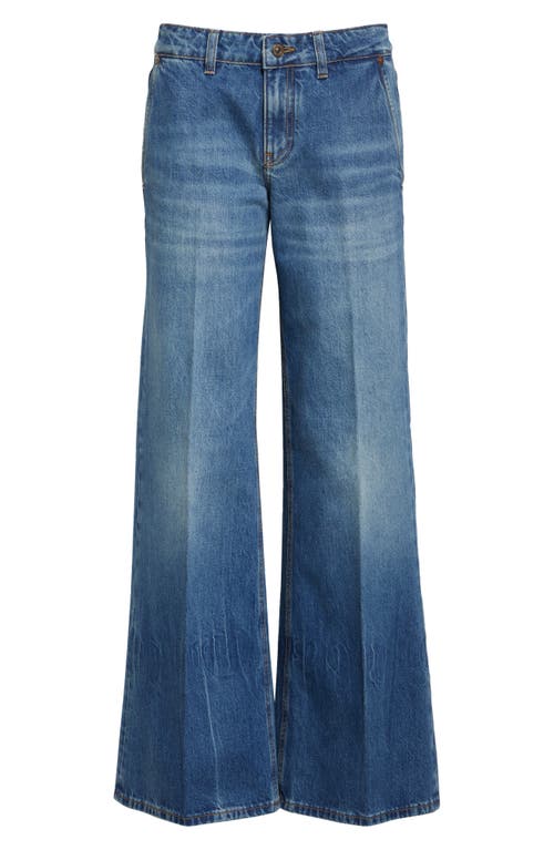 Victoria Beckham Wide-leg Distressed Denim Jeans With Logo Patch In Vintage Indigo