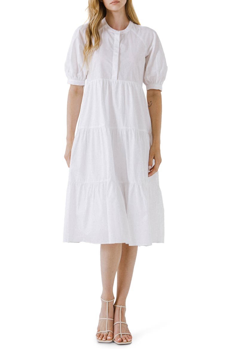 Puff Sleeve Dress, Main, color, WHITE
