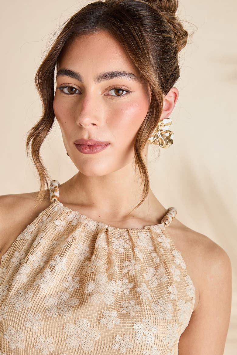 Bead Detail Sequin Midi Dress, Alternate, color, Beige