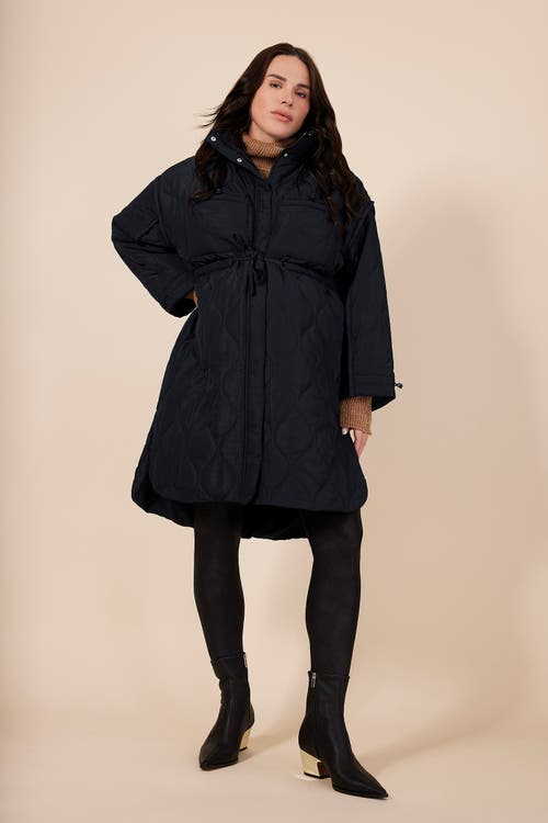 Motherhood Maternity Woven Full-zip Long Sleeve Quilted Puffer Jacket In Black