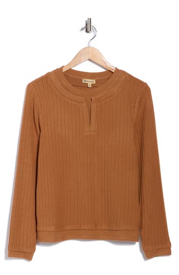 Democracy Long Sleeve Twofer Rib Knit Top