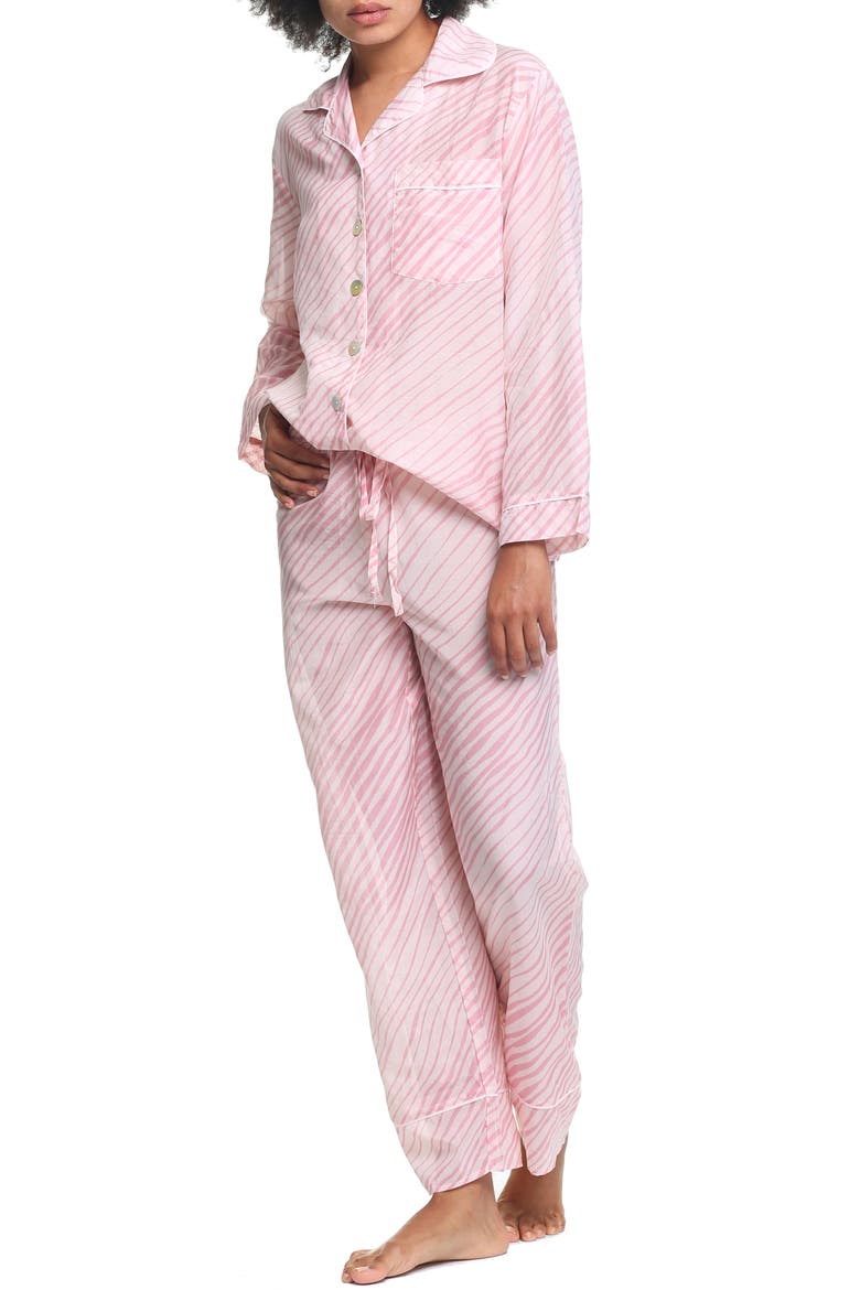 Zebra Cotton & Silk Pajamas, Alternate, color, PINK