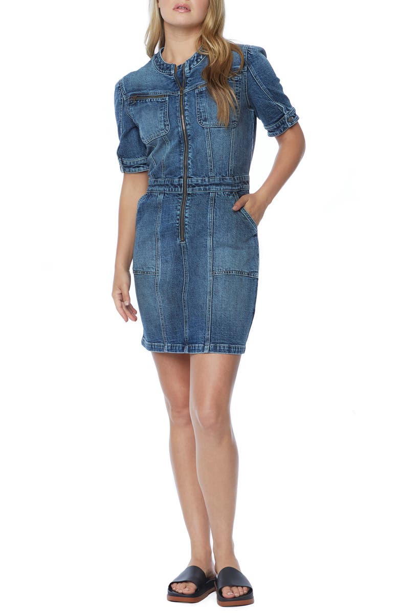 Wash Lab Denim Race Puff Sleeve Denim Sheath Dress, Main, color, 