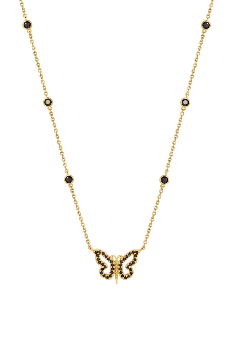Women's Gold Plated Butterfly Charm Necklace - Midnight Renewal, Main, color, Gold/Black
