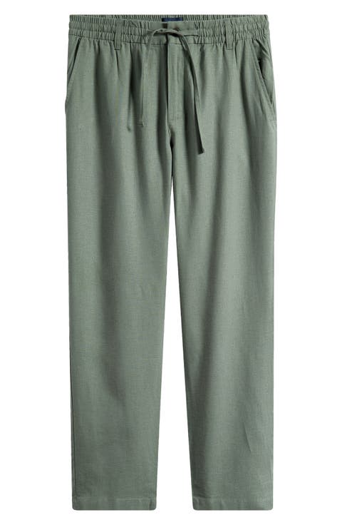 Straight Leg Linen Blend Drawstring Pants