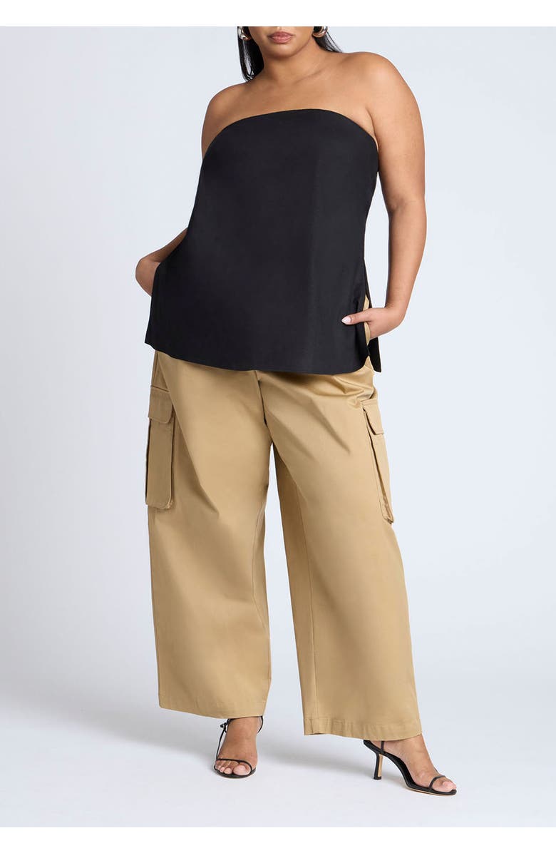 ELOQUII Linen Blend Column Tube Top, Alternate, color, Black