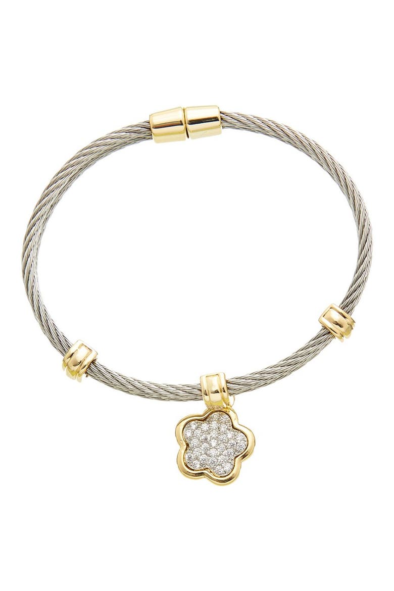 Twisted Cable Cubic Zirconia Flower Bangle, Main, color, TWO TONE 1116