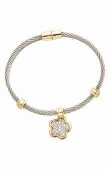 Twisted Cable Cubic Zirconia Flower Bangle
