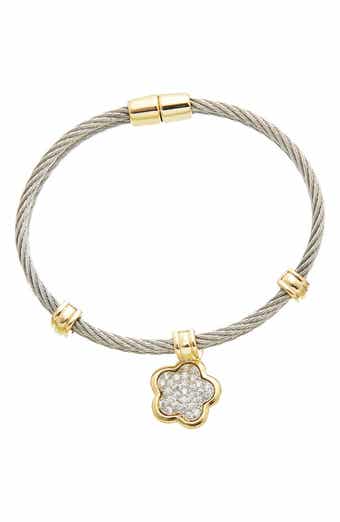 Twisted Cable Cubic Zirconia Flower Bangle
