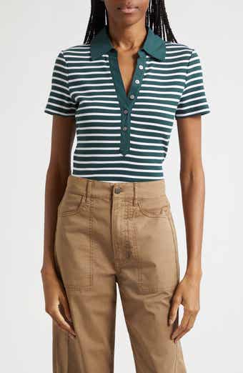Kearney Stripe Mixed Media Stretch Cotton Top