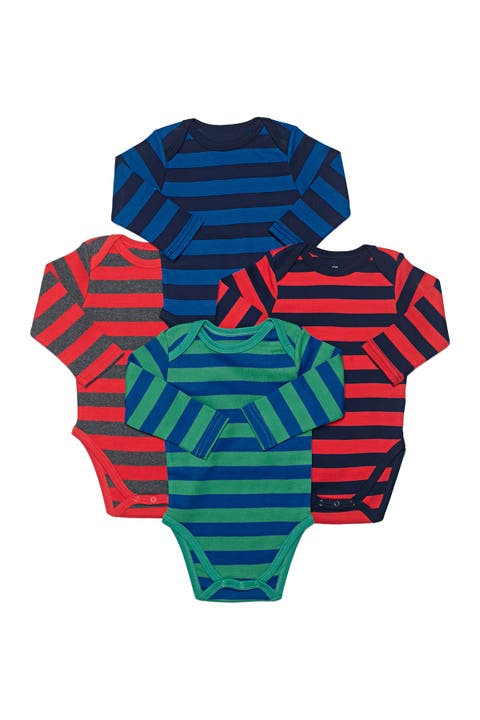 4-Pack Striped Cotton Long Sleeve Bodysuits
