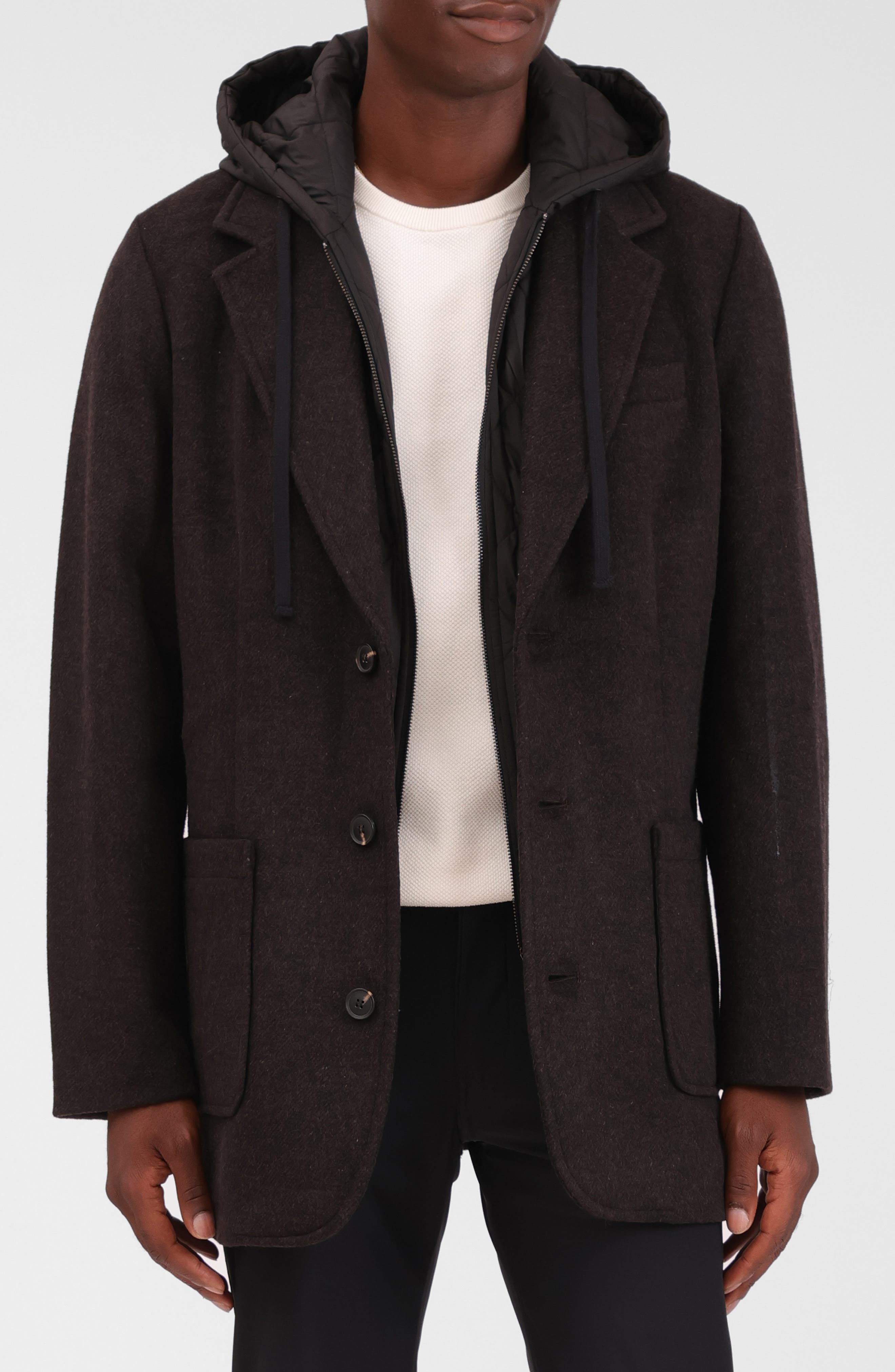 Bagatelle Wool Blend Blazer with Quilted Hooded Bib