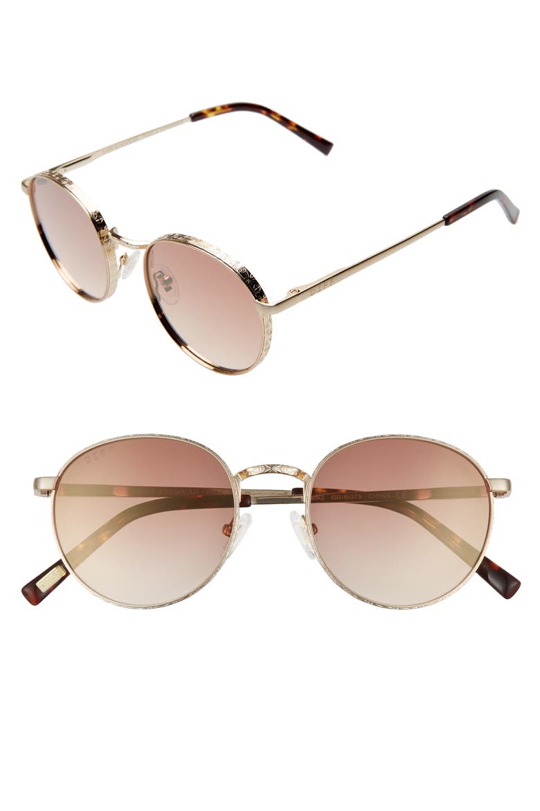 Brooks 50mm Round Sunglasses, Main, color, GOLD/ BROWN GRADIENT FLASH