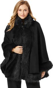 Jessica London Faux Fur Trim Wool Cape