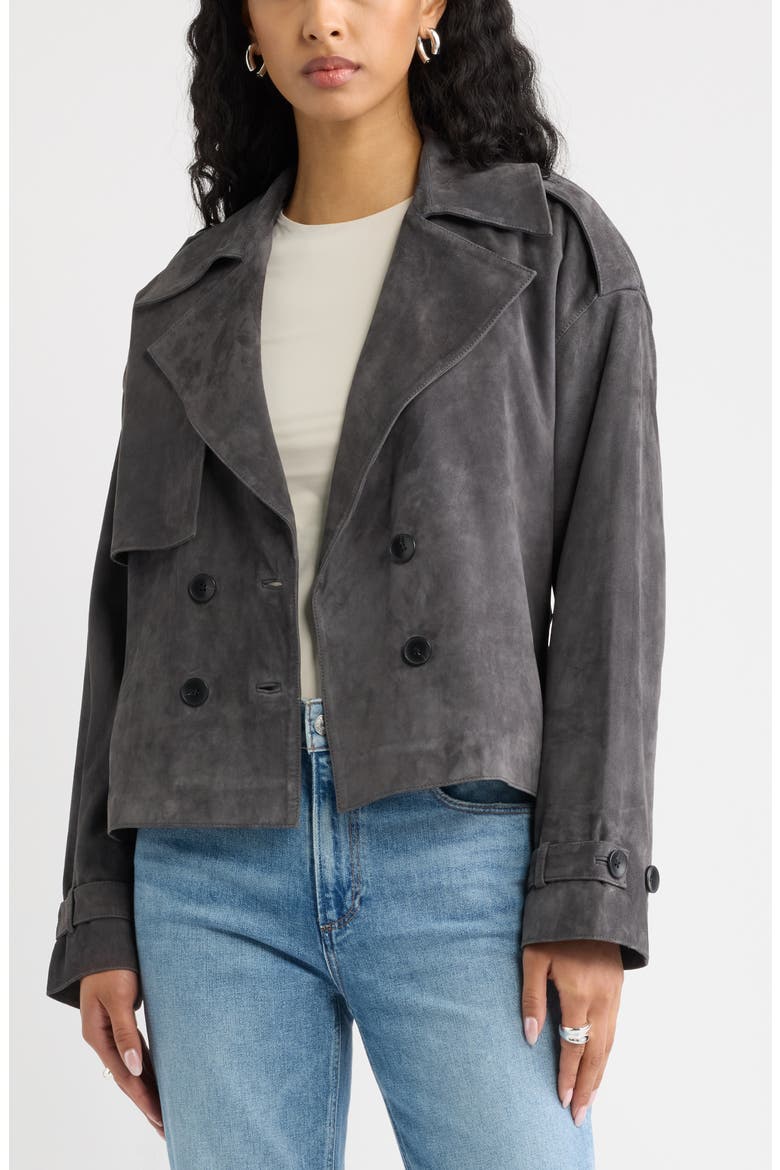 Suede Trench Jacket, Alternate, color, GREY MAGNET