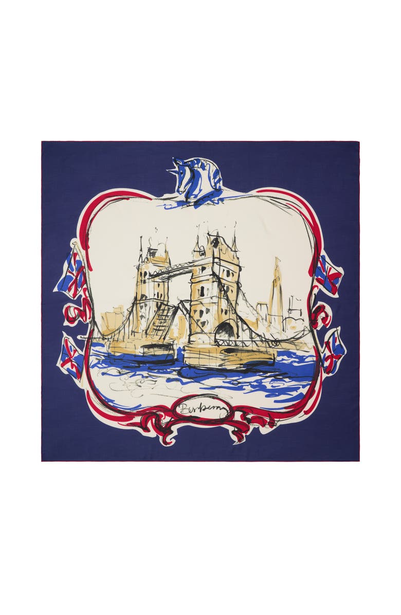 Burberry Tower Bridge Cashmere Silk Scarf, Main, color, Knight