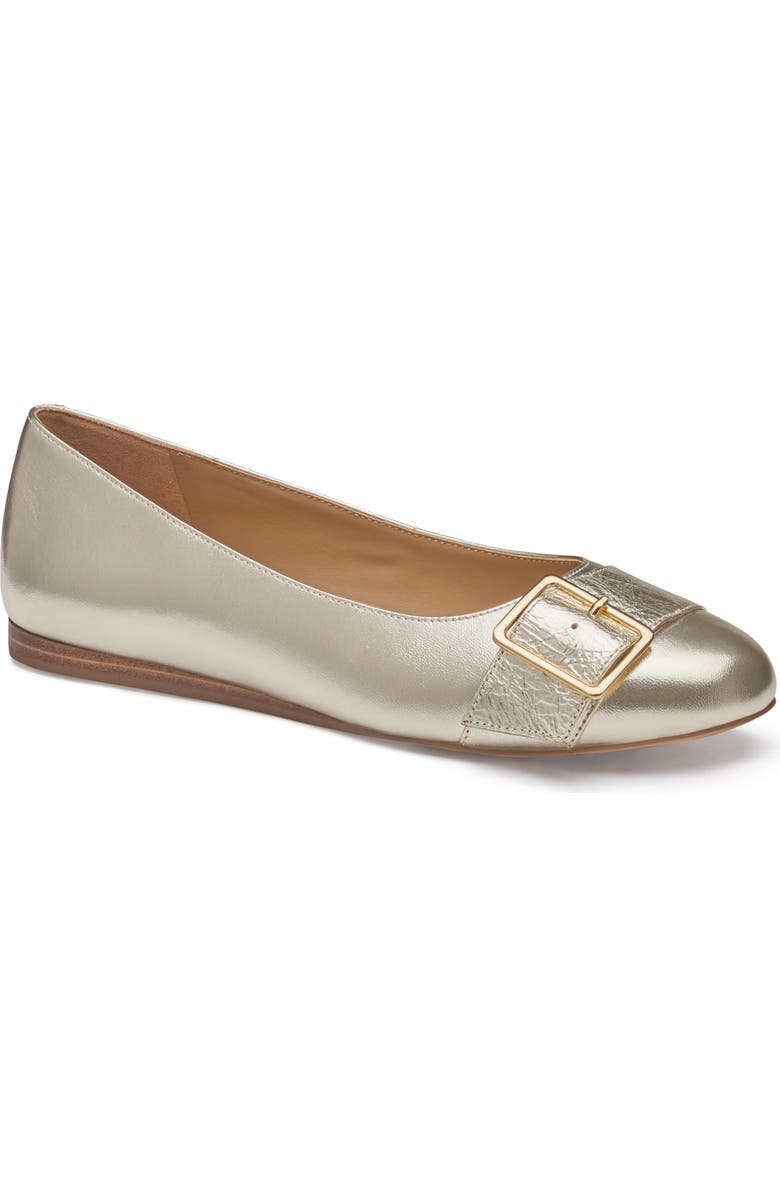 Johnston & Murphy Claire Belted Flat, Main, color, Gold/Crinkled Sheepskin