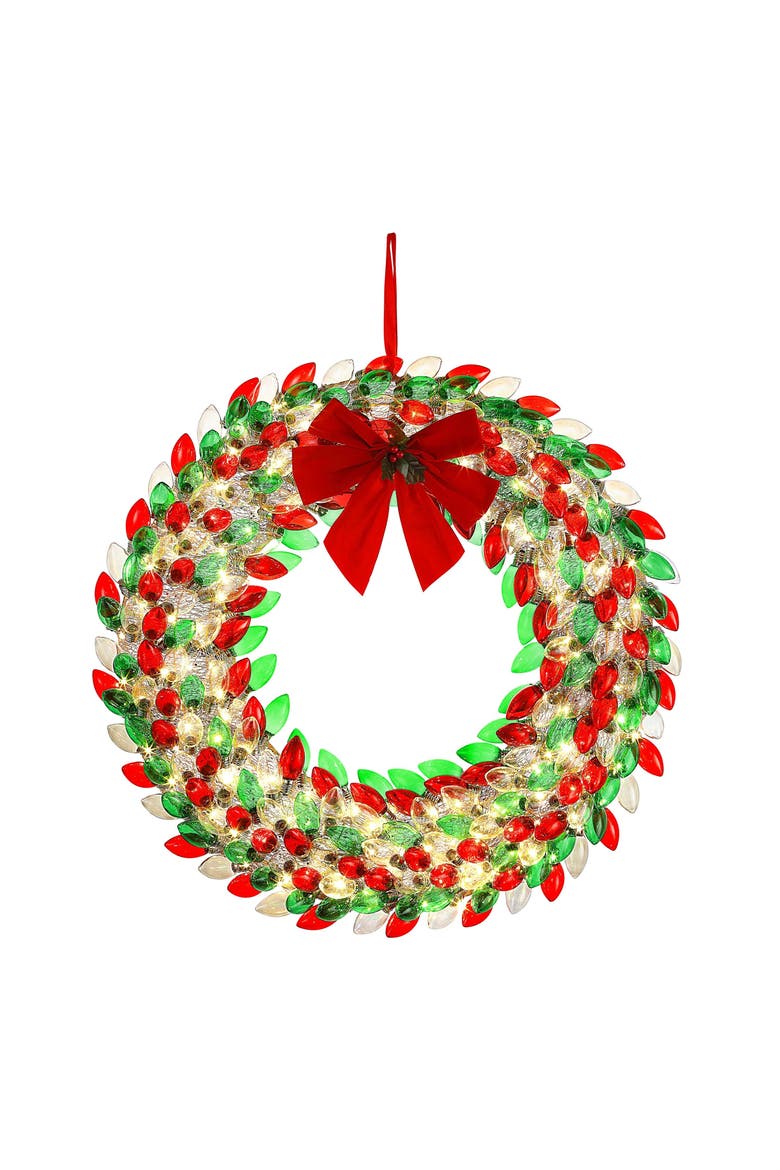 30 in. Retro C9 Bulb Wreath, Main, color, Red and Green