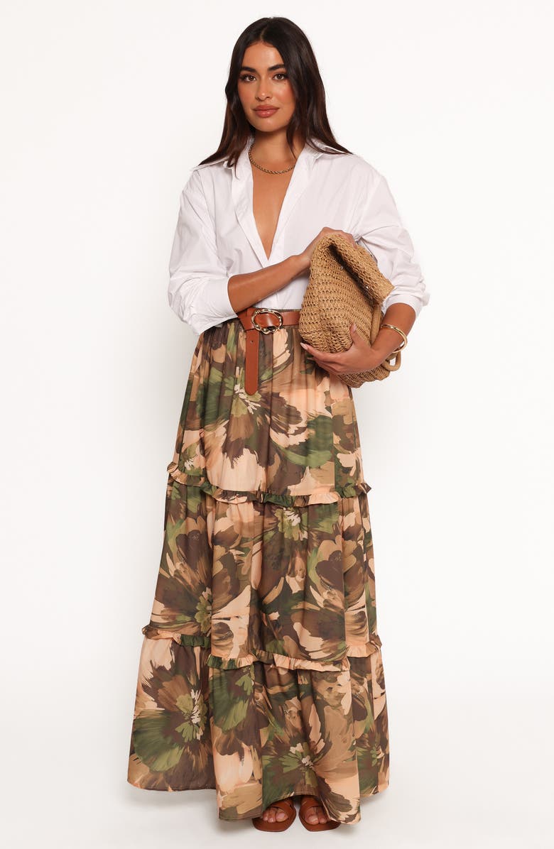 Petal & Pup Beth Print Tiered Maxi Skirt, Alternate, color, Dark Floral