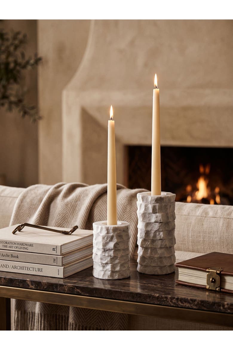 Flores Marble Taper Candle Holder, Set of 2, Alternate, color, Ivory White