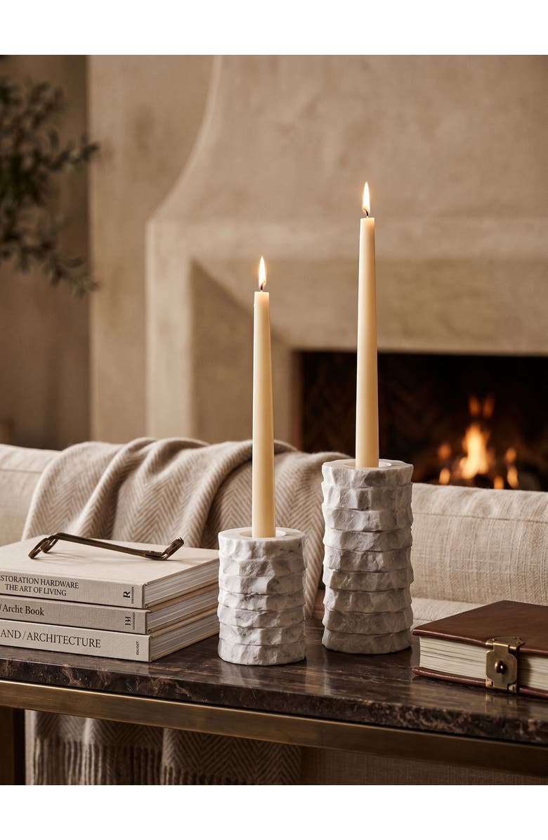 GAURI KOHLI Flores Marble Taper Candle Holder, Set of 2, Alternate, color, Ivory White