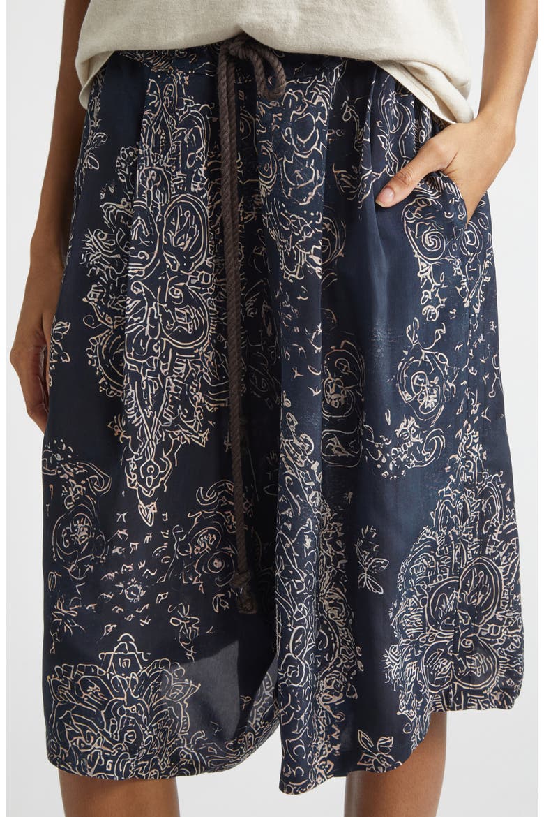 Pleated Jumbo Drawstring Waist Cupro Shorts, Alternate, color, BLUE MEDALLION PRINT