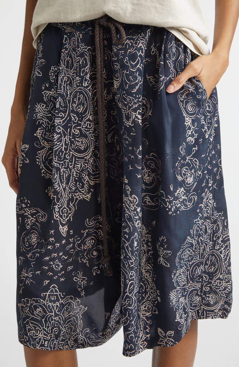 R13 Pleated Jumbo Drawstring Waist Cupro Shorts, Alternate, color, Blue Medallion Print