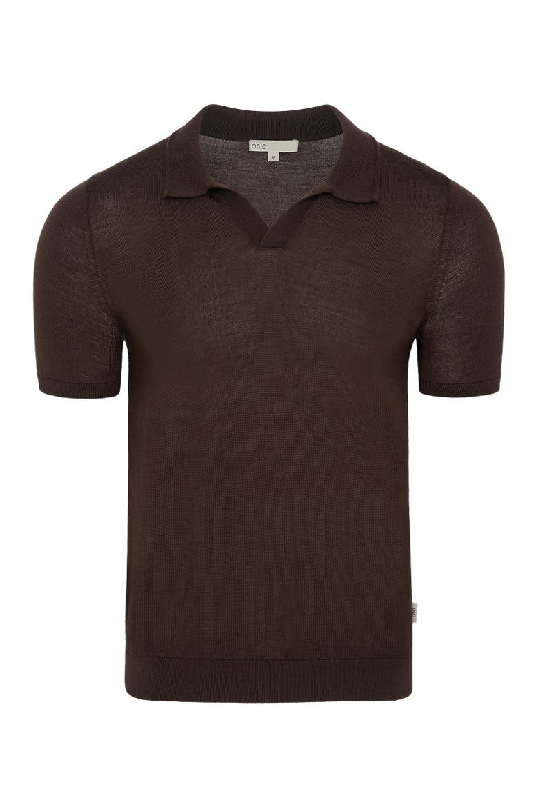 Extra Fine Merino Wool Short Sleeve Johnny Collar Polo, Alternate, color, Espresso