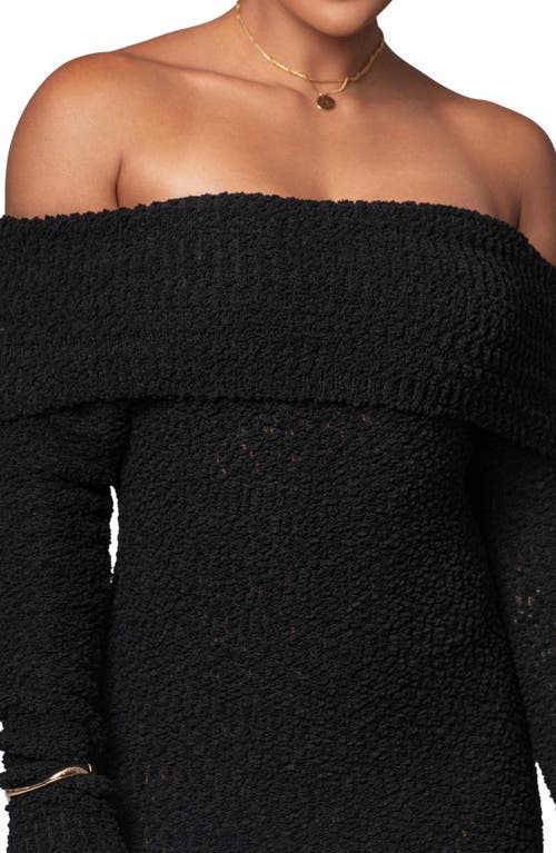 Jluxlabel Olivea Bouclé Long Sleeve Off The Shoulder Sweater Dress In Black