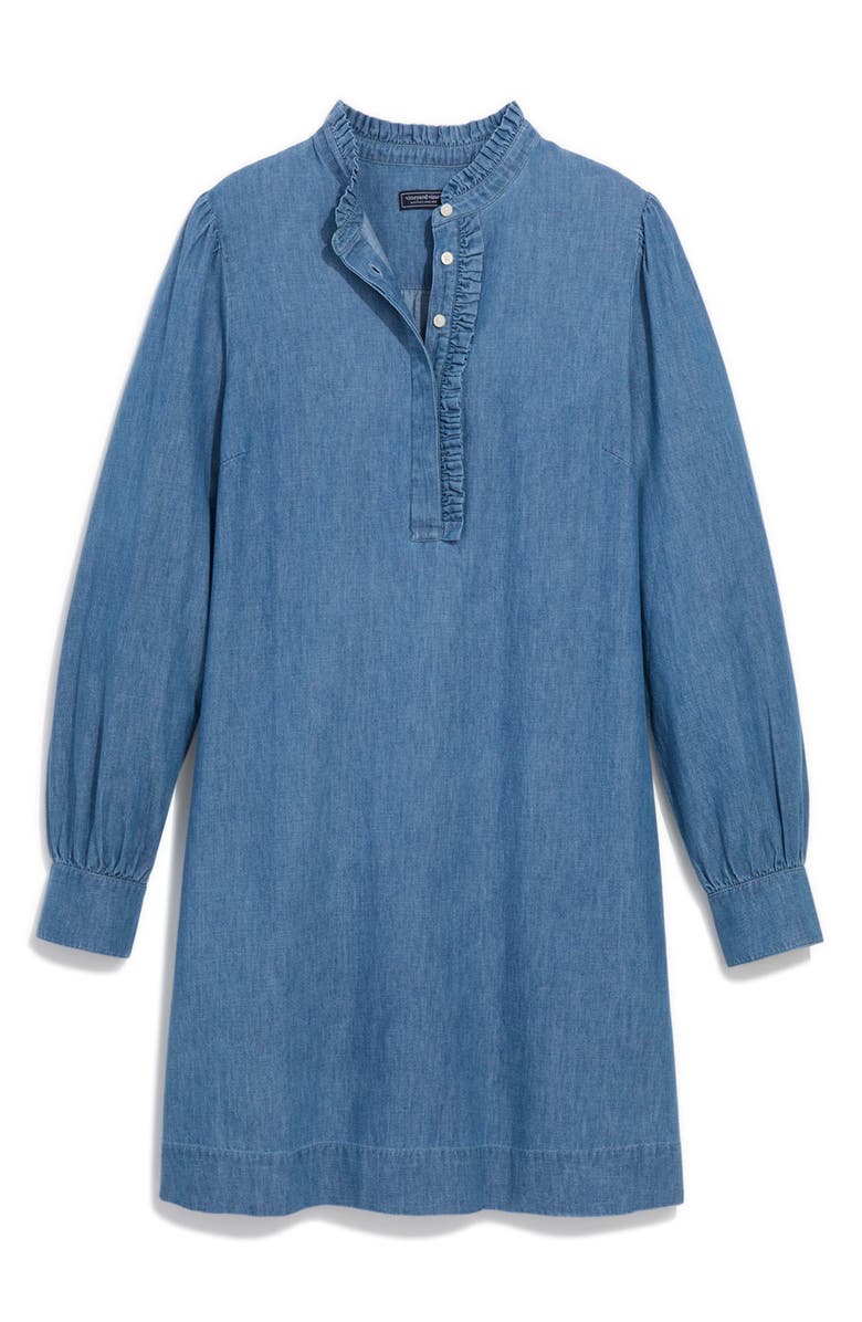 vineyard vines Popover Long Sleeve Chambray Dress, Alternate, color, Morning Mist