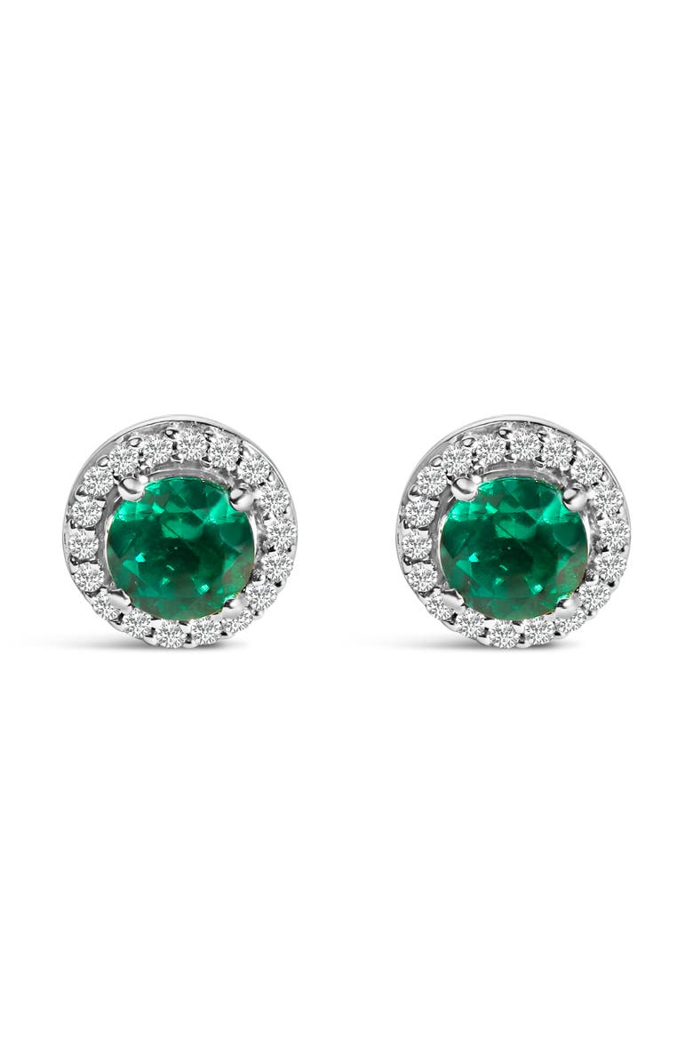 Haus of Brilliance Silver with Created Green Emerald and White Sapphire Halo Stud Earring, Main, color, White