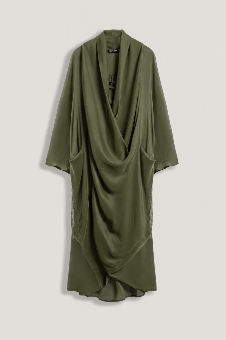 Draped Wrap Midi Dress, Alternate, color, Khaki