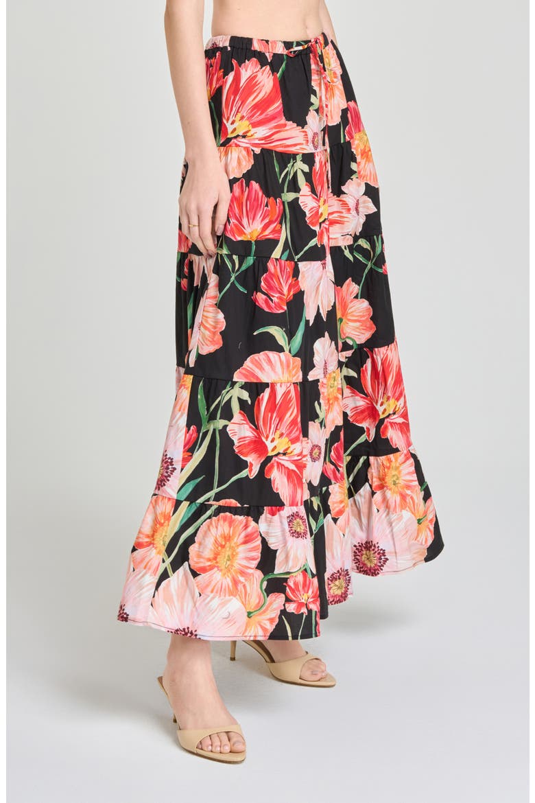 Marigold Tiered Midi Skirt, Alternate, color, BLACK POPPIES