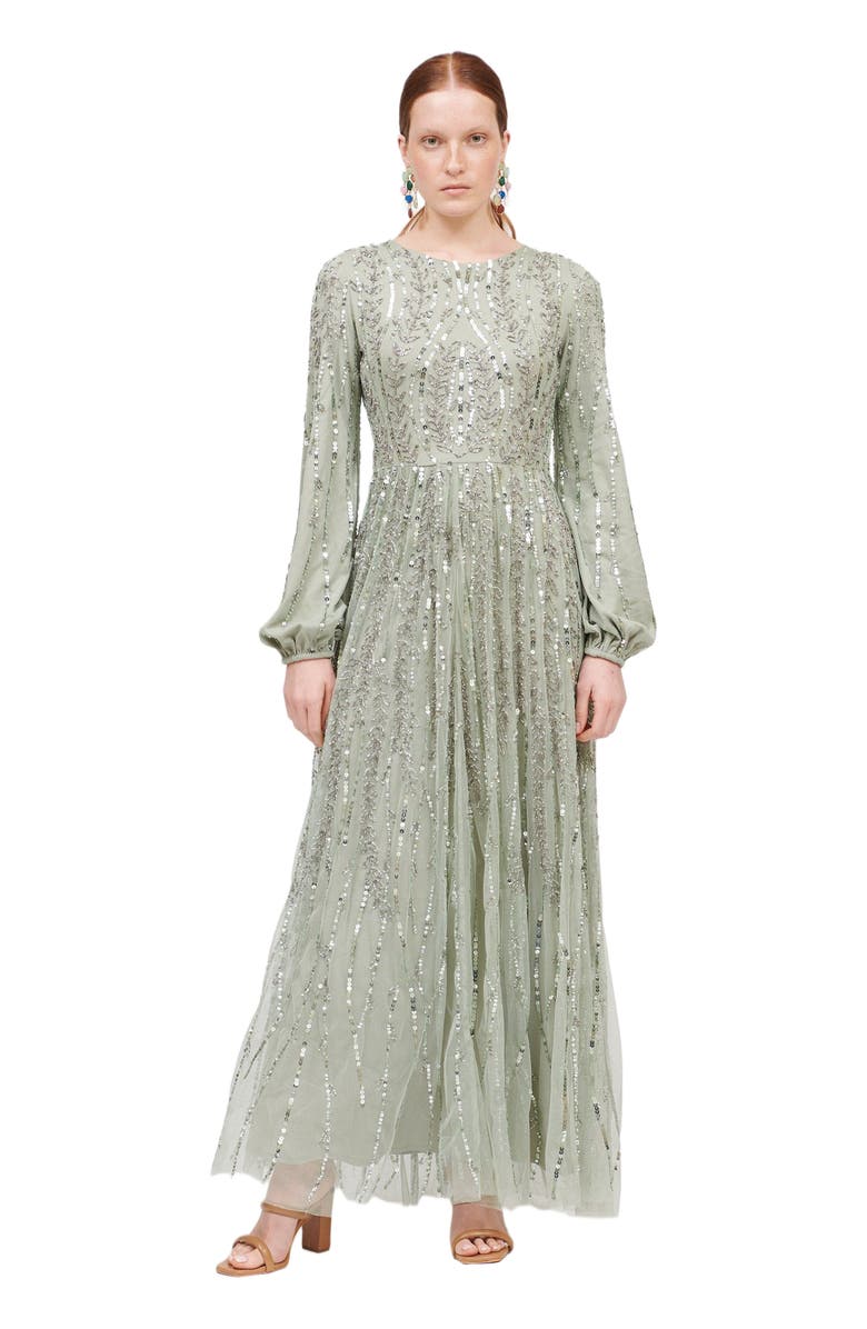 MARYISA Modest Ruffle Dress Maxi With Designer Sleeve, Main, color, Lilac