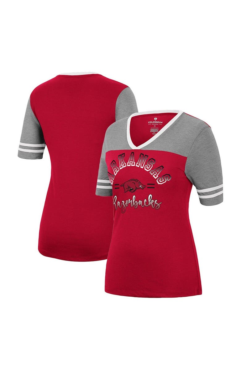 COLOSSEUM Women's Colosseum Cardinal/Heathered Gray Arkansas Razorbacks There You Are V-Neck T-Shirt, Main, color, 