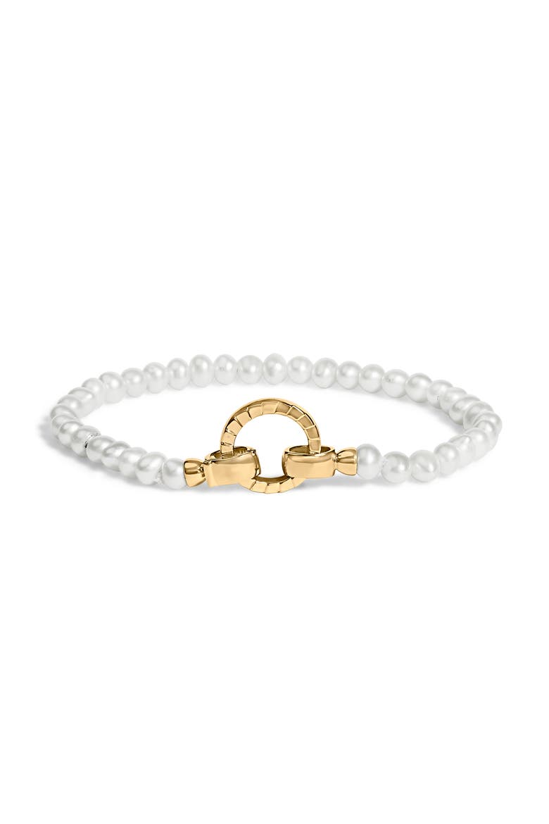 18K Yellow Gold Vermeil Pearl Infinity Lock Tennis Bracelet, Main, color, Yellow Gold over Silver