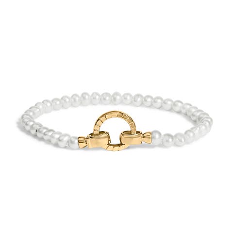 18K Yellow Gold Vermeil Pearl Infinity Lock Tennis Bracelet