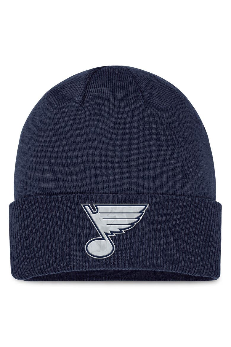 Men's Fanatics Branded  Navy St. Louis Blues Authentic Pro Road Metallic Cuffed Knit Hat, Main, color, Navy