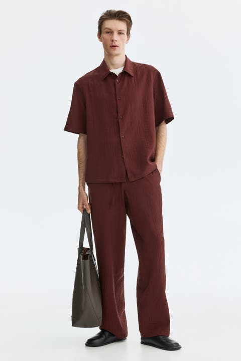 Relaxed Fit Textured Trousers