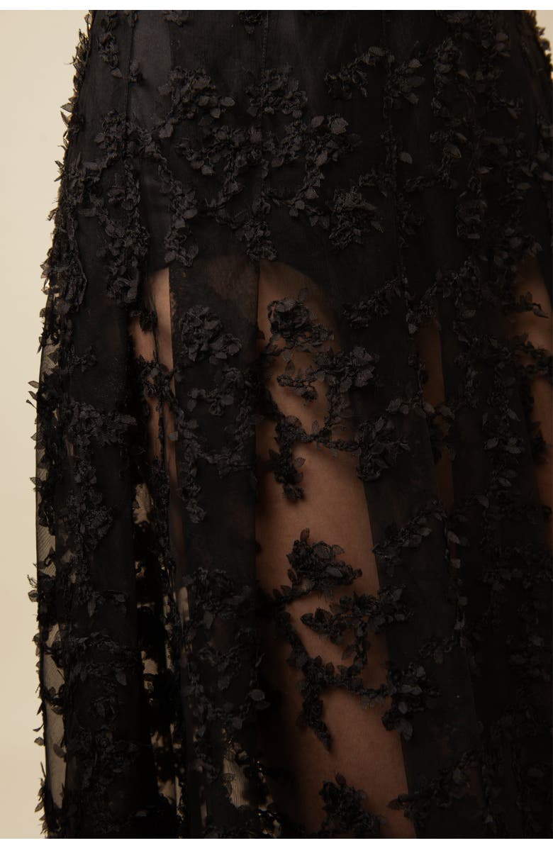 Contessa Mills Raven Lace Satin-Trim Skirt, Alternate, color, Black