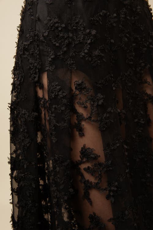 Contessa Mills Raven Lace Satin-trim Skirt In Black