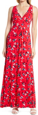 Loveappella Floral V-Neck Jersey Maxi Dress